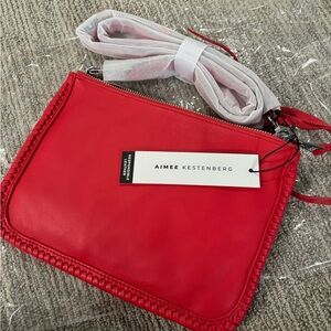 BNWT GORGEOUS Red Leather Aimee Kestenberg Famous Double Top Zip Crossbody